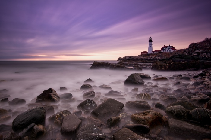 Speaking skies over portland head light